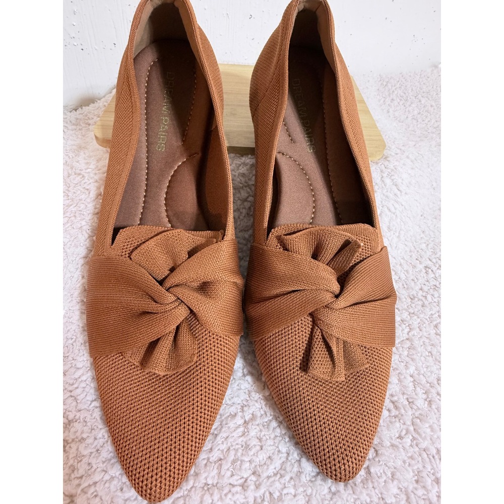 Dream Pairs Women Burnt Orange Brown Knit Pointed Toe Knotted Bow Flats Size 8.5